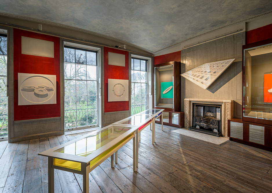 Installation view of the South Exhibition Gallery of Langlands & Bell: Degrees of Truth at Sir John Soane’s Museum. Photo by Gareth Gardner. Above the fireplace is Marseille, Cité Radieuse, 2001, Southampton City Art Gallery, Southampton