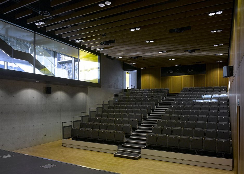 Left Inside the lecture theatre: visual connection is made with the rest of the complex.