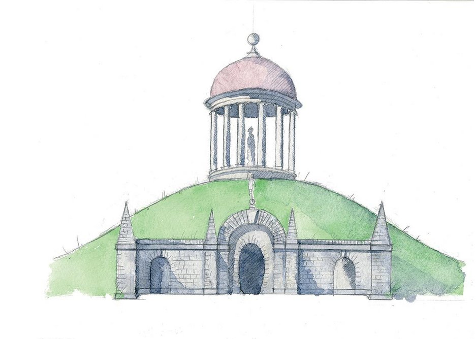 The Temple of Venus, built by Sir Francis Dashwood, co-founder of the Society of Dilettanti, at West Wycombe, Buckinghamshire. Sketch by Rory Fraser.