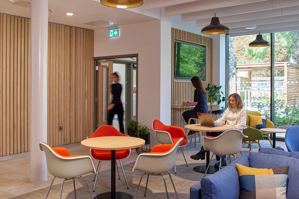 Light fills the accessible café-cum-study area.