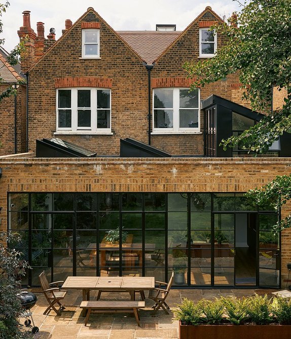 The unique angled rooflight sections on the roof of the extension.