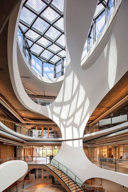The atrium works for circulation to all the floors.