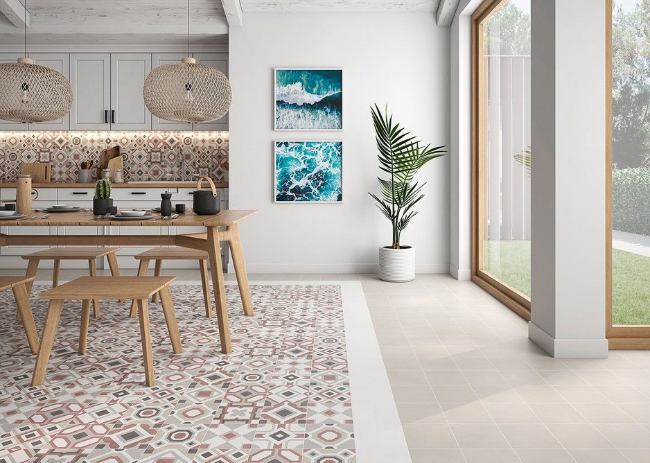 City Folk by Saloni is a porcelain floor tile with significant recycled content.