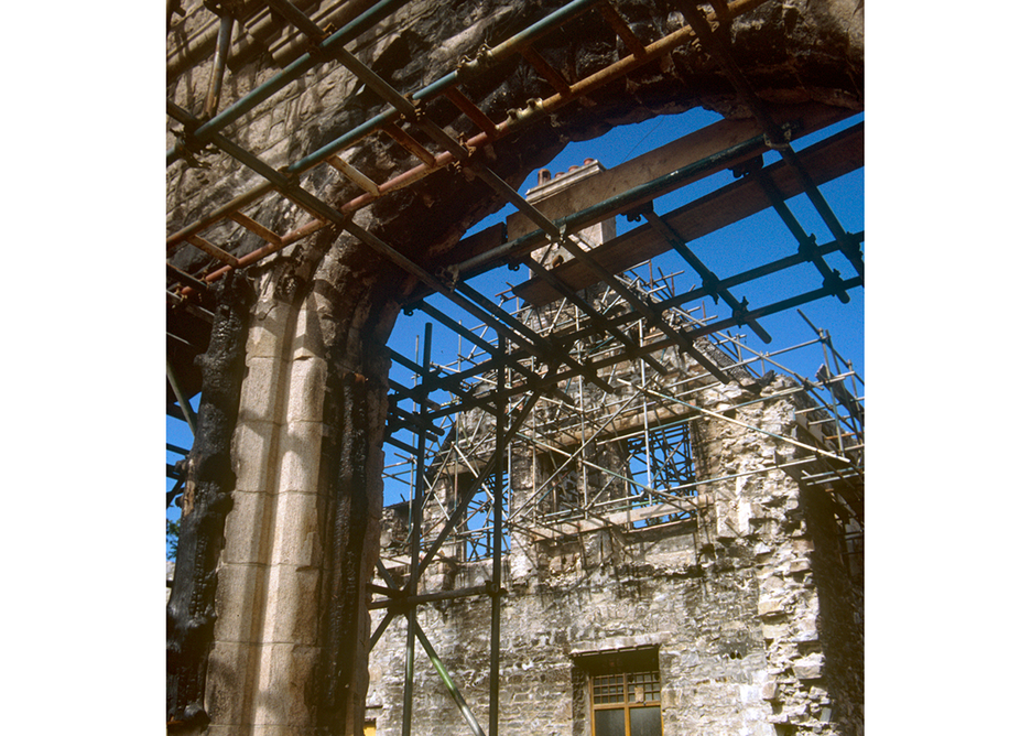 Masonry stabilisation in progress.