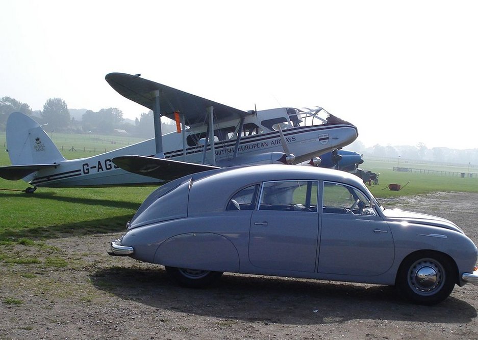 Margolius owns this 1949 Tatra T600 Tatraplan, seen here with a de Havilland biplane.