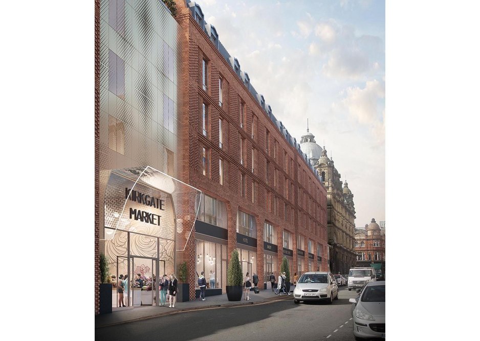 Carey Jones Chapman Tolcher’s proposed retail and aparthotel on George Street in central Leeds. The proposal forms the northern edge of Kirkgate Market.