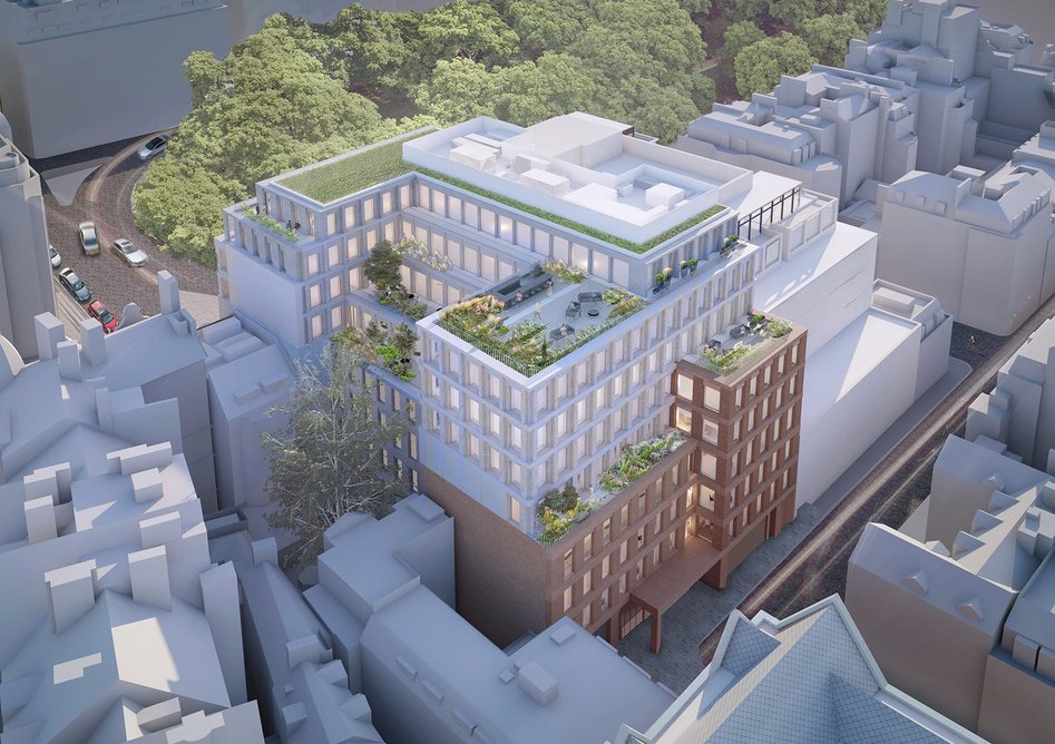 The 85,000ft2 project includes 9,000 sq ft of retail/gallery space at ground and lower-ground floors and 7,500 sq ft of landscaped terrace gardens