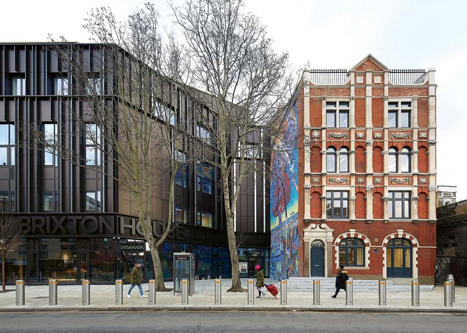 The venue adjoins Carlton Mansions (right), while allowing views of its landmark Nuclear Dawn mural, which has been restored.
