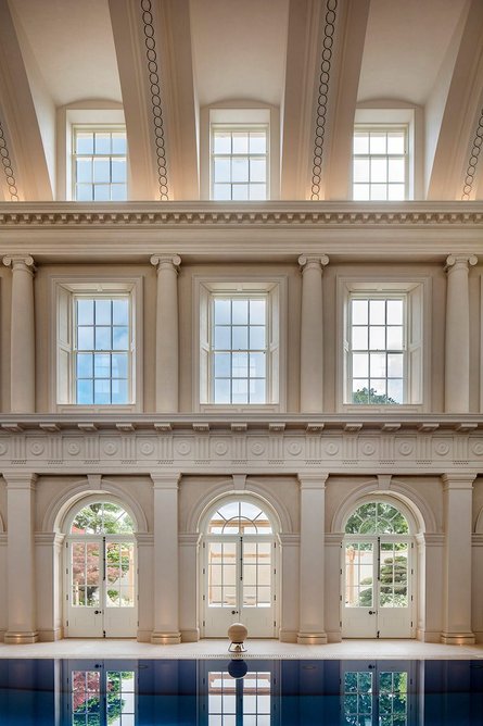 Interior of the pool house, which was inspired by Roman baths and Palladio.