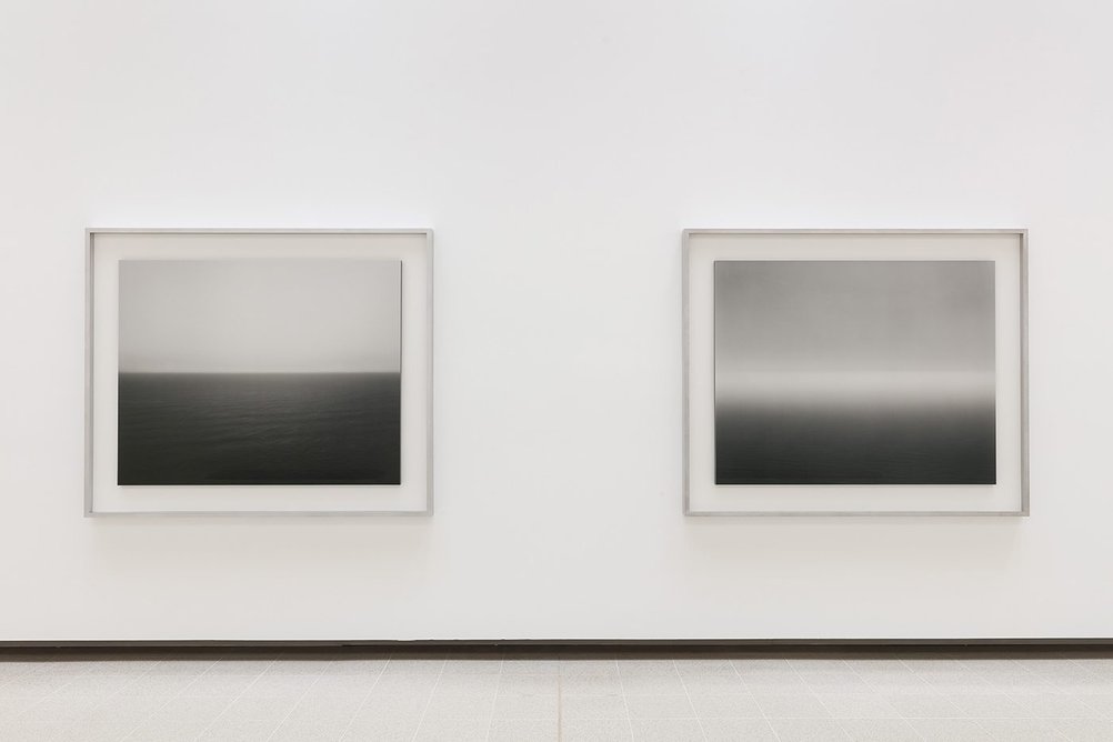 Installation view of Hiroshi Sugimoto, Seascapes series. Gelatin silver prints.