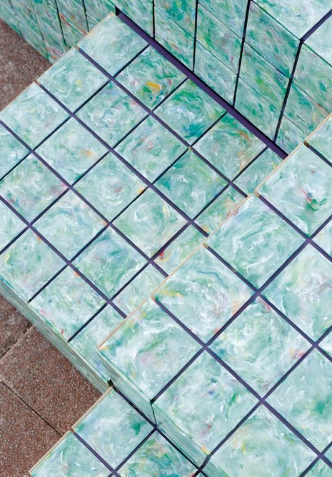 Tiles made from upcycled waste for bench by Katie Fisher and Siraaj Mitha Siraaj Mitha.