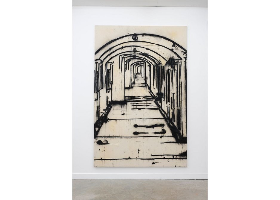 Corridor, Tony Bevan 1996, acrylic and charcoal on canvas,  274x 180cm, courtesy of Ben Brown Fine Arts, London.