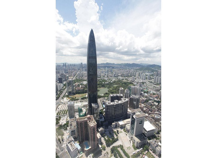 KK100, Shenzhen, China, 2011. The building was the tallest in Shenzhen until 2016 and remains the tallest tower ever realised by a British architecture firm.