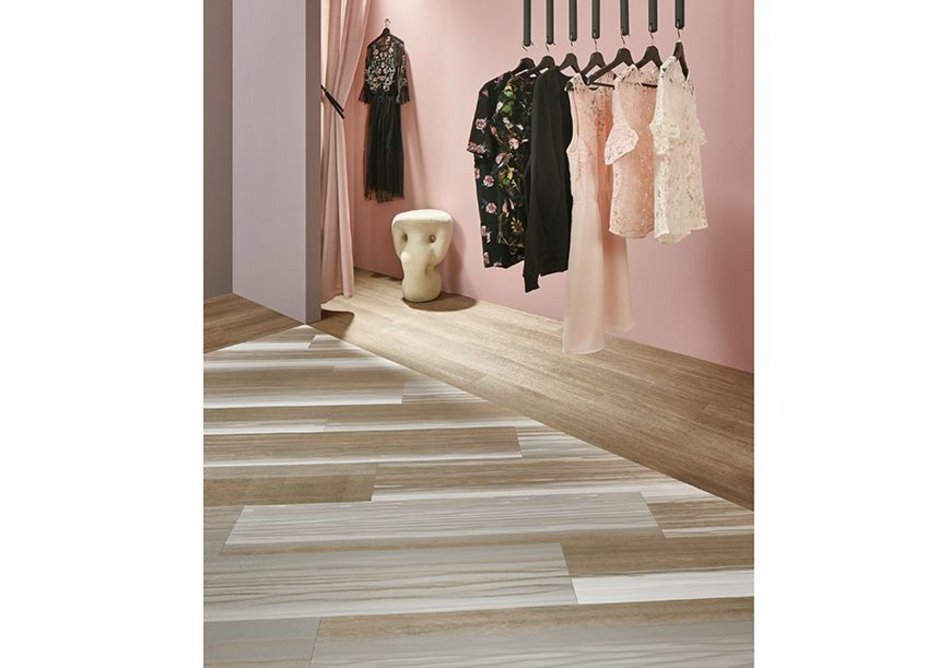 Forbo Allura Fusion vinyl tile flooring in wp60374 White Fused Oak and Allura Natural Collage Oak.