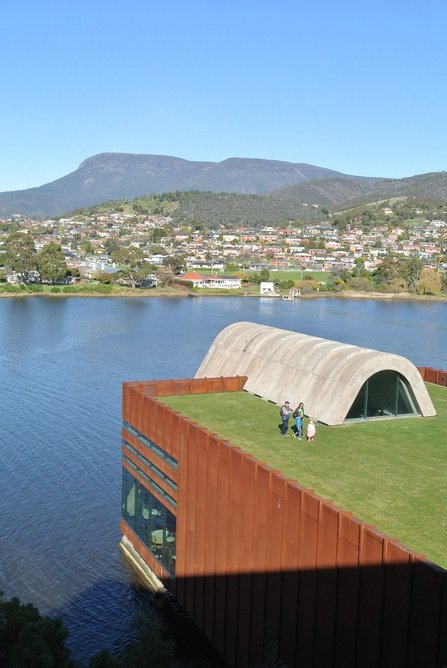 The MONA museum sits on the river upstream from the CBD and is accessed by special ferries