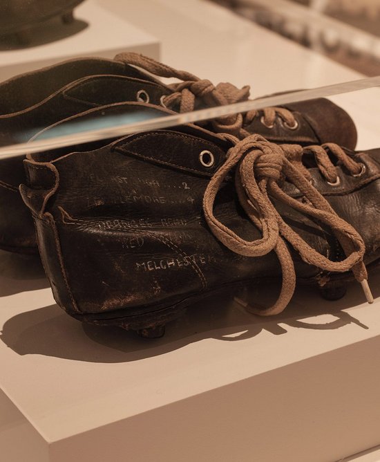 George Best's worn boots. From Football: Designing the Beautiful Game at the Design Museum.