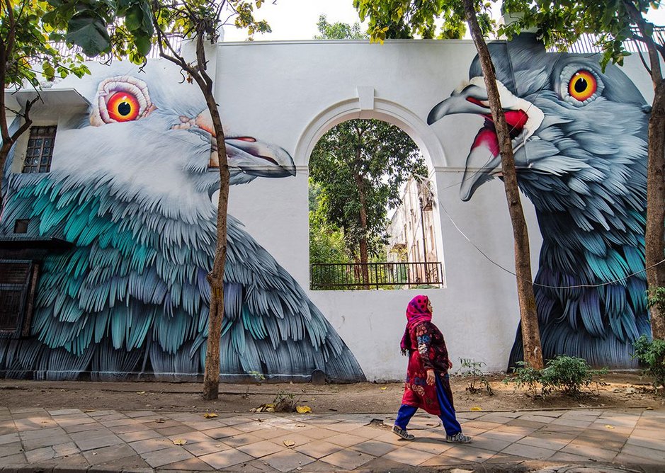 Adele Renault, Pigeons Street Art India Festival in Lodhi Colony, Delhi 2019.