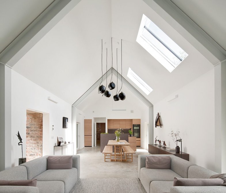 View inside the main living space and kitchen at Cuddymoss, North Ayrshire.