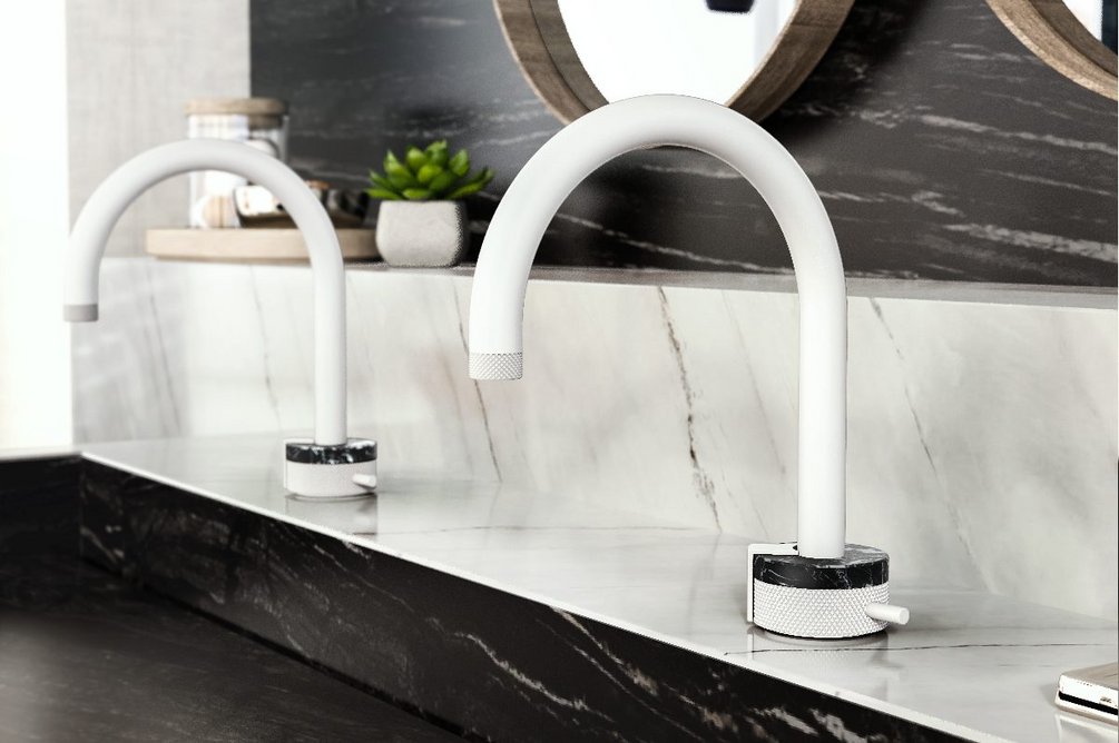 Graff Designs MOD+ mixer with handle detailing in Storm Black Marble.