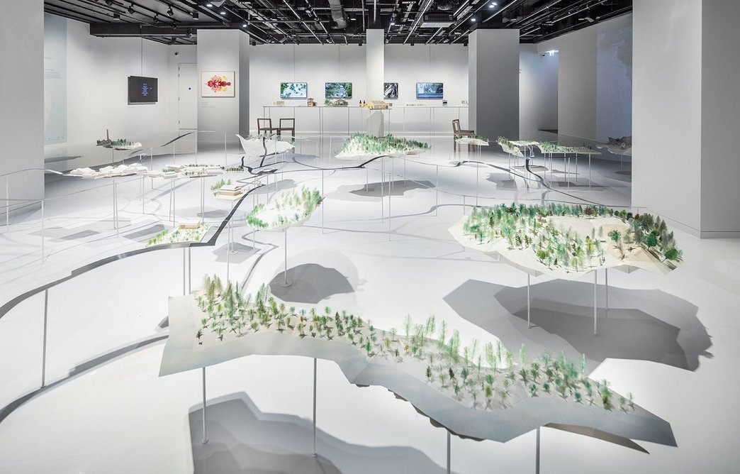 Symbiosis – Living Island, an exhibition about the Inujima Art House Project, at Japan House London. Exhibition design is by Kazuyo Sejima & Associates.