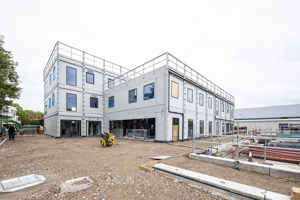 Modular units for the Modular Campus in Canada Water by Hawkins\Brown assembled.