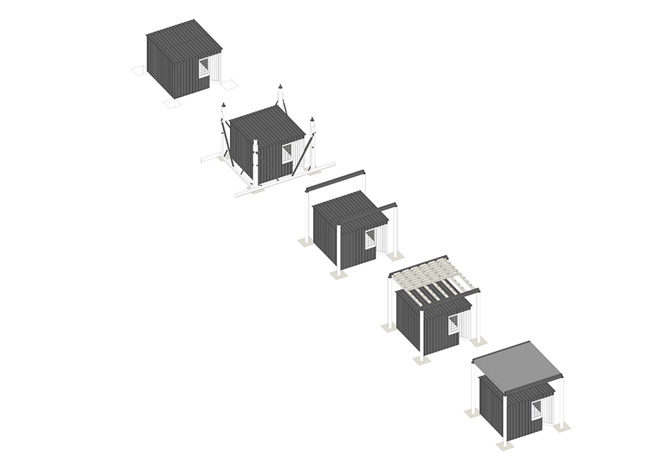 Drawing of the construction process of the Table House, an exercise in simple design.