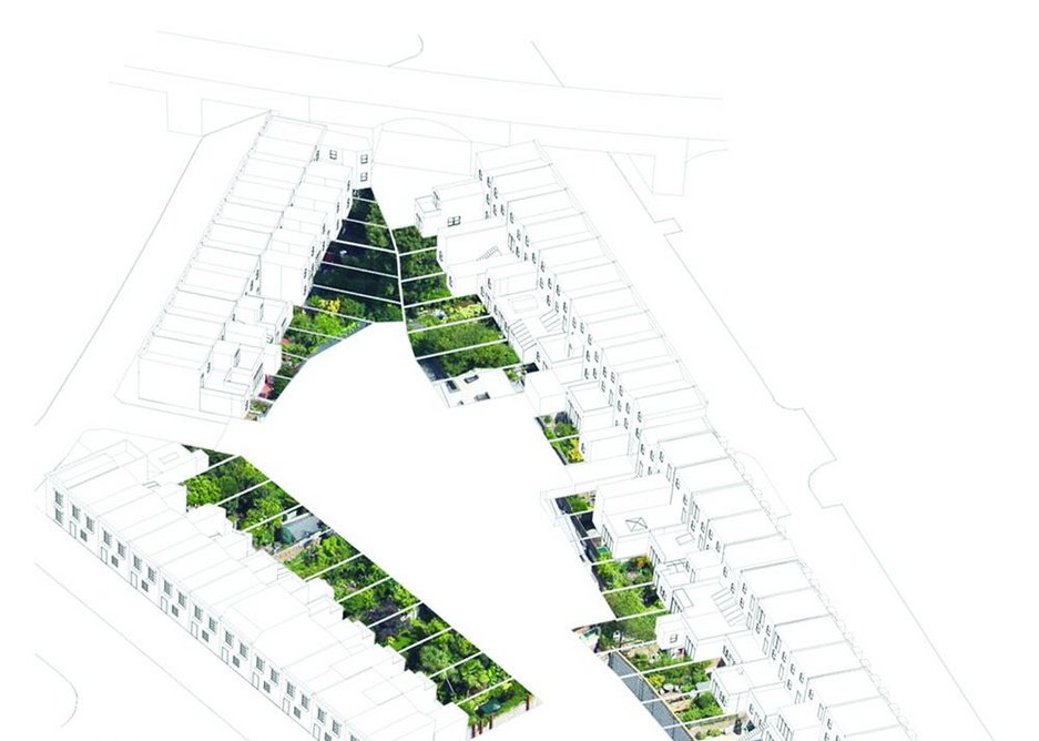 Site A computer model showing the variety of back extensions and their relationship with the garden...