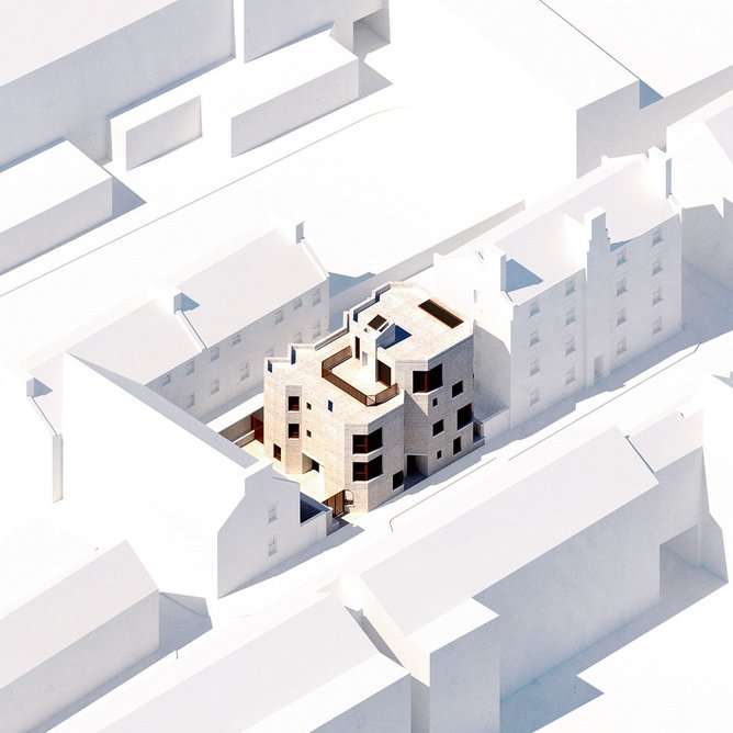 Axonometric of the building within the site.