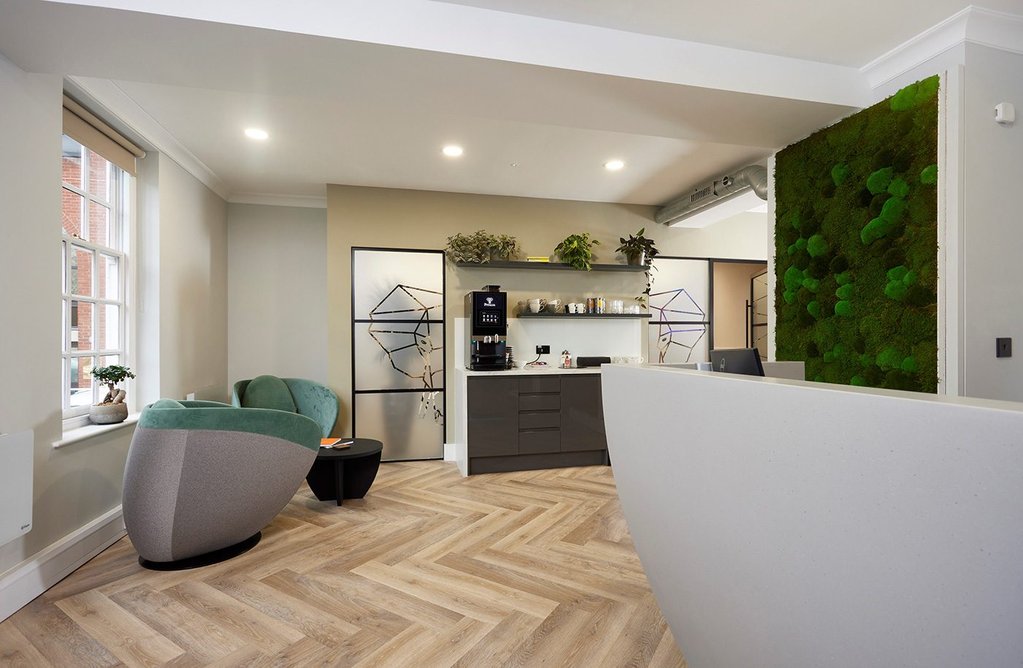 Fabricators Gresham Office Furniture chose Himacs for the reception desk and credenza unit.