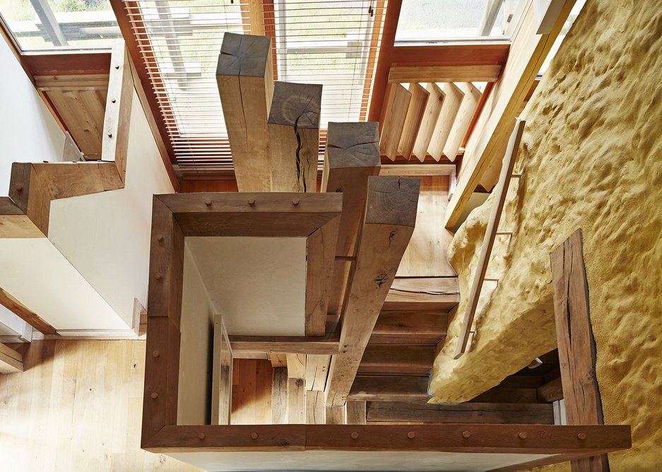 The green oak stair from above. It has to deal with a number of level changes.