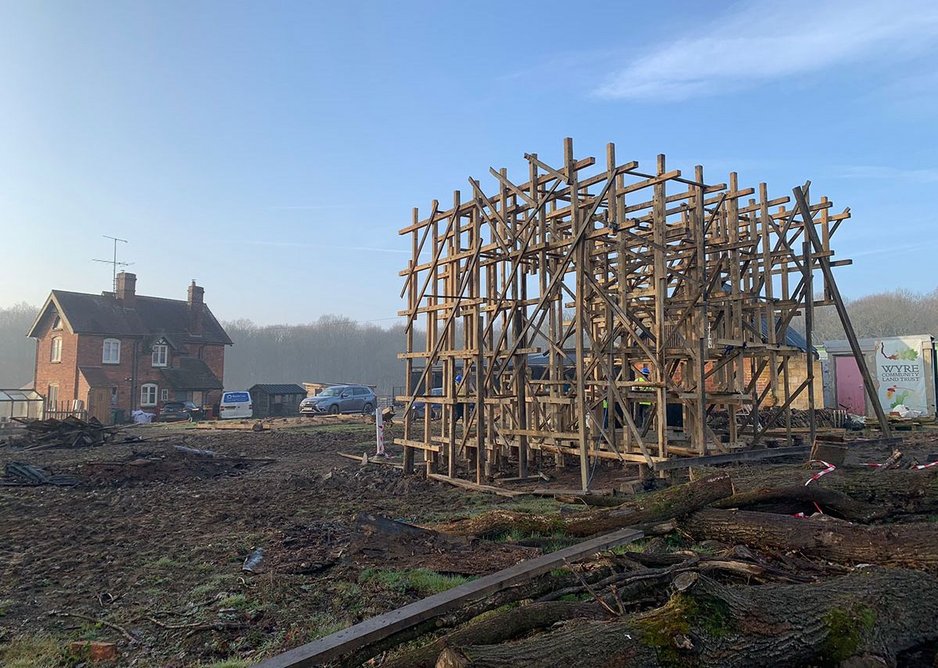 On site with Prototype, Unit XV, MArch II students at Welsh School of Architecture, Wyre Forest, 2018, tutors Kate Darby and Gianni Botsford.