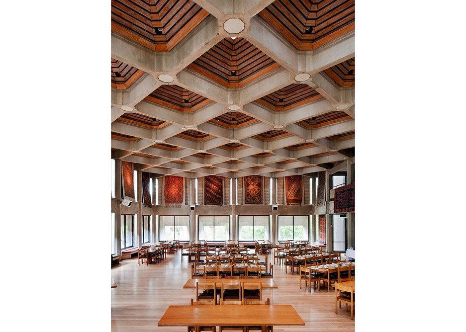 The dining hall of the Hilda Besse building at St. Anthonys College Oxford.