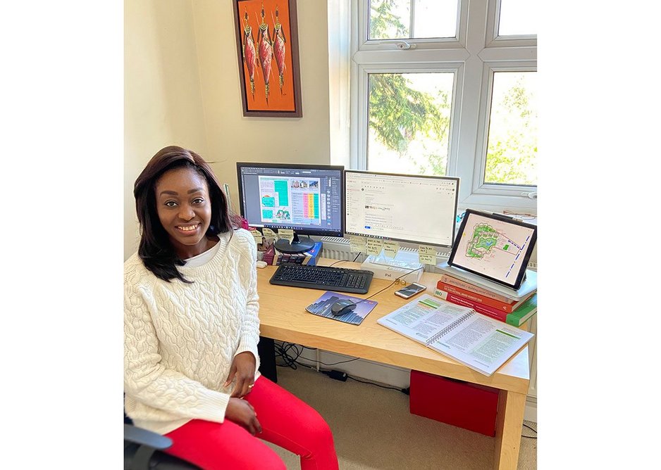 Tara Gbolade, co-director of Gbolade Design Studio, in her home office.