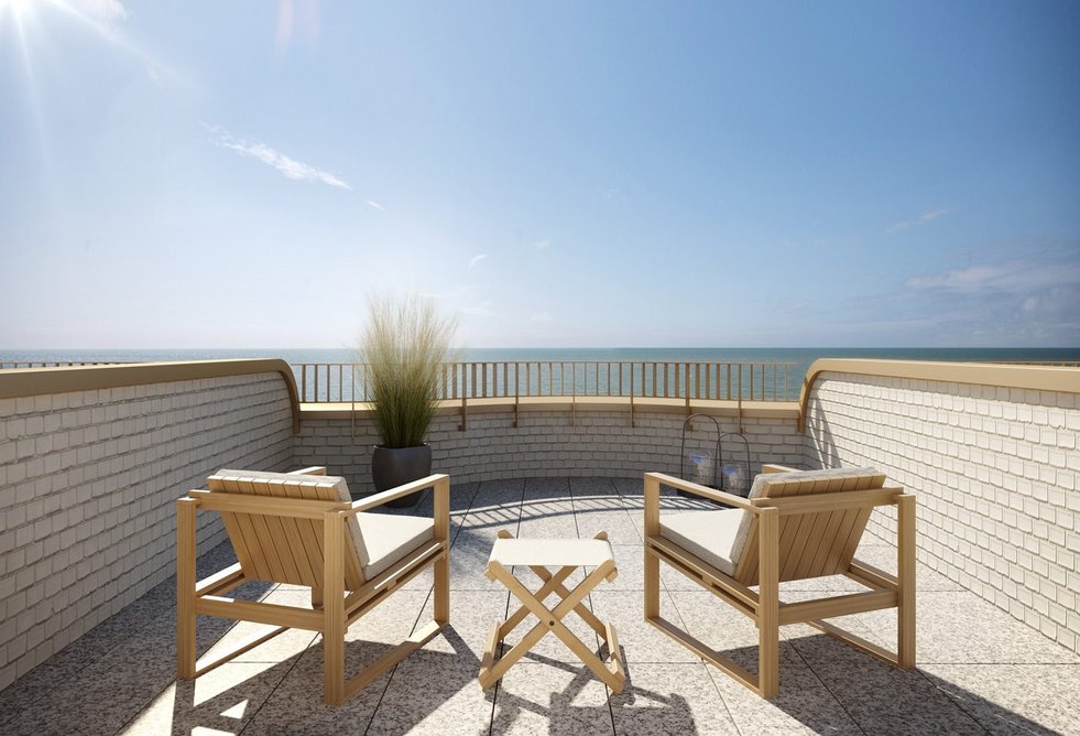 One of the townhouse rooftop terraces with its 360-degree views where you can see France on a clear day.