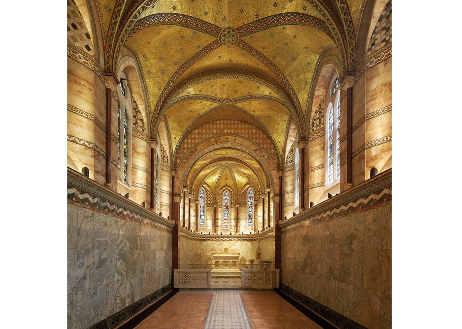 The rich interior of JL Pearson´s Fitzrovia Chapel, the smallest of the development's Russian dolls.