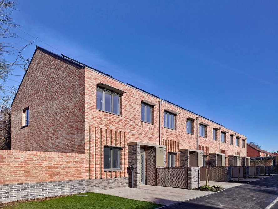 Bell Phillips’ Riverside Road housing for Watford Borough Council, a terrace of five family homes that the firm designed according to Passivhaus principles.