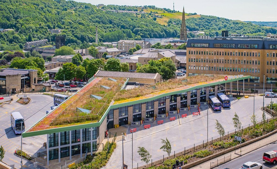 Halifax Bus Station, Yorkshire, by Stephen George & Partners: Porticoes denote the entrances.