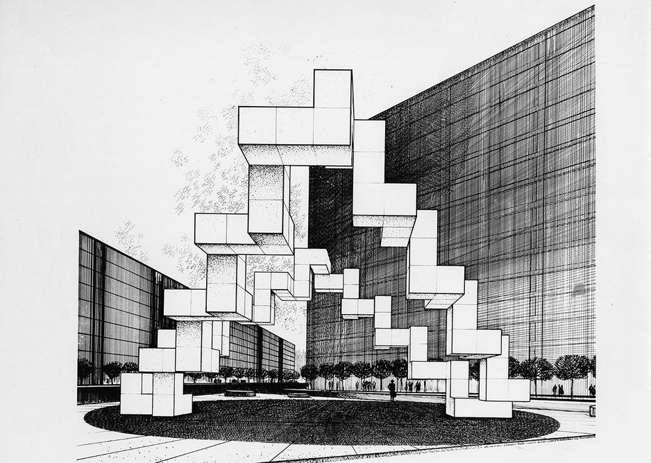 Joint Richard Meier and Frank Stella competition entry for a fountain in Philadelphia, 1963. Courtesy Richard Meier & Partners Architects.