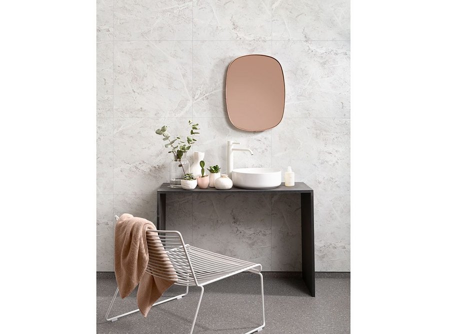 Fibo laminate wall panels in White Marble from the Scandinavian Tile Effect range.