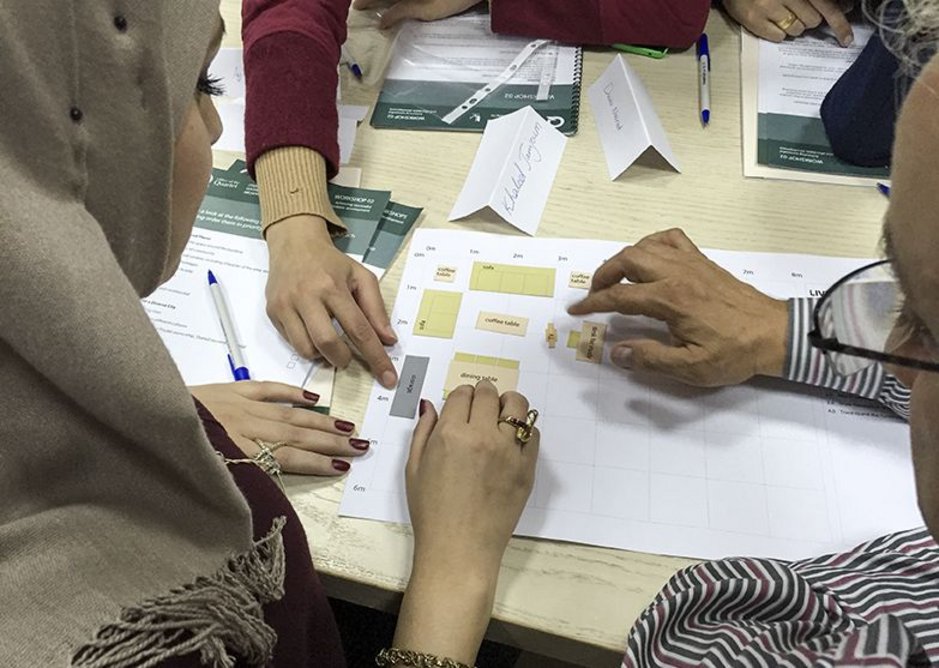 Workshop in Ramallah, looking at space standards in housing design.