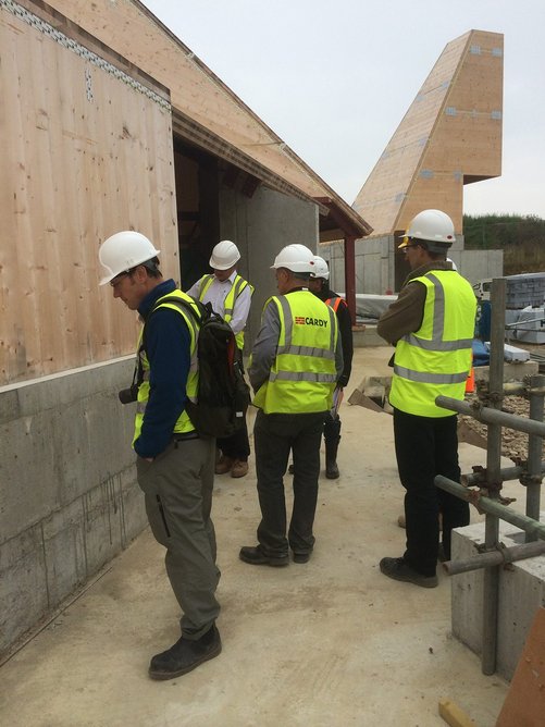 Paul Mallion (left) of Conker Conservation on site during a discussion about air tightness at Caring Wood.