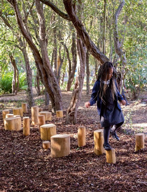 Stepping carefully on the new logs in the woodland walk.