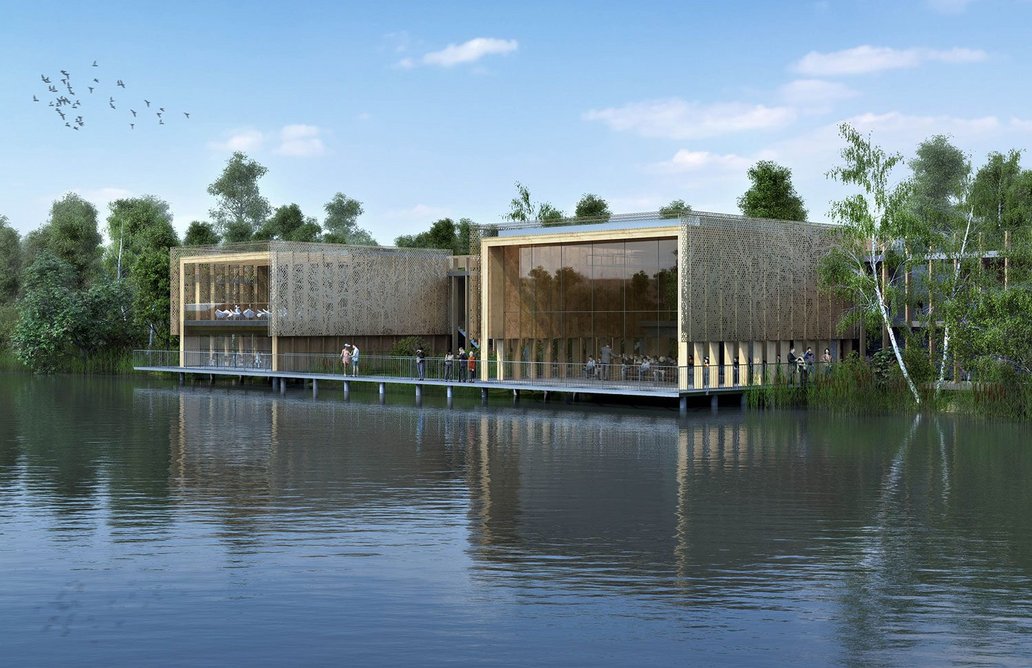 PASTE Architects, CGI of competition entry for Sevenoaks nature and wellbeing centre – exterior and interior views