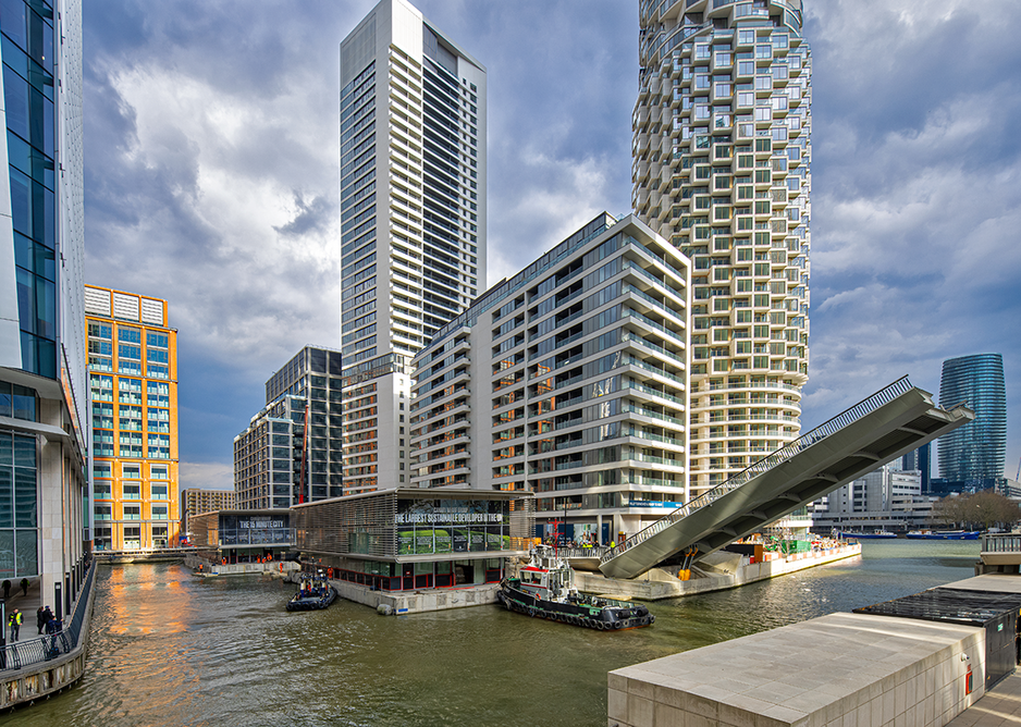 The floating structures are kept float on giant U-shaped concrete hulls and sit in a closed body of water directly above the tunnels of the Jubilee Line.
