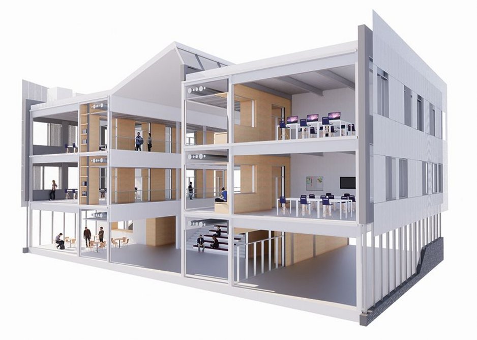 Early option study BIM model showing the teaching and social spaces in the Institute of Transformational Technologies for Dudley College of Technology.