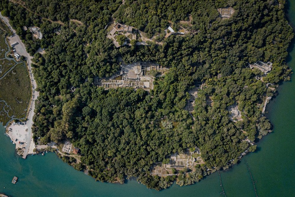 Butrint National Park: Ancient city of Butrint from the air.