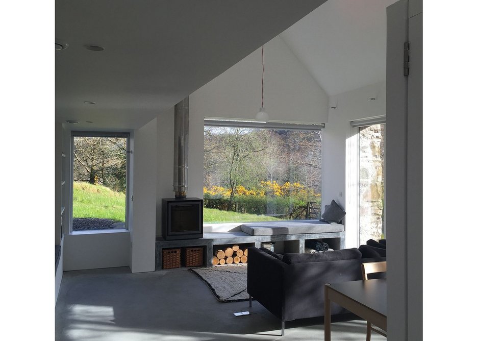 Fernaig Cottage, interior north view, Scampton and Barnett Architects.