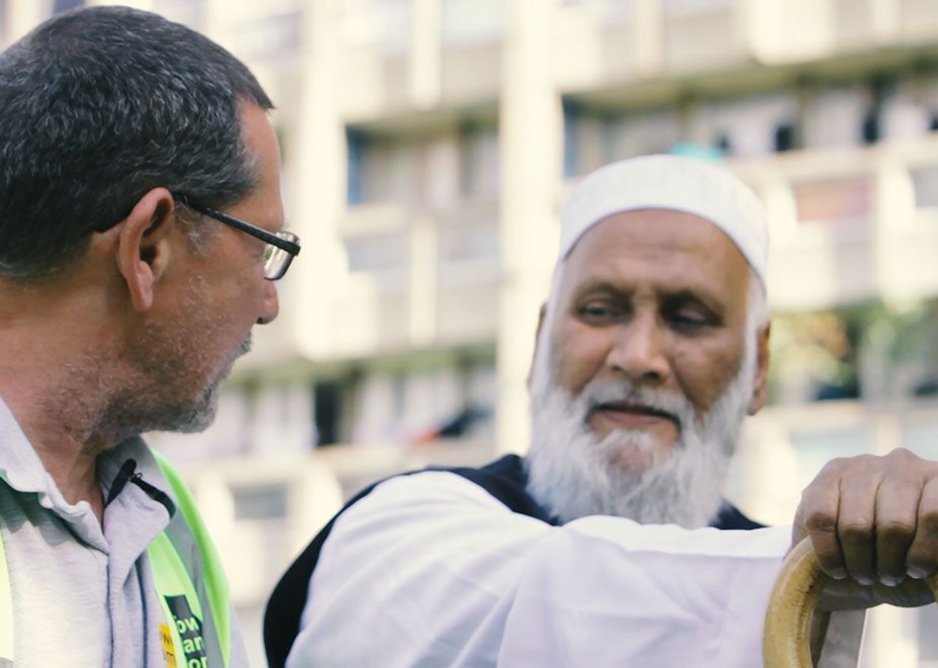 Pete and Abdul, handyman and long-term resident of Robin Hood Gardens.