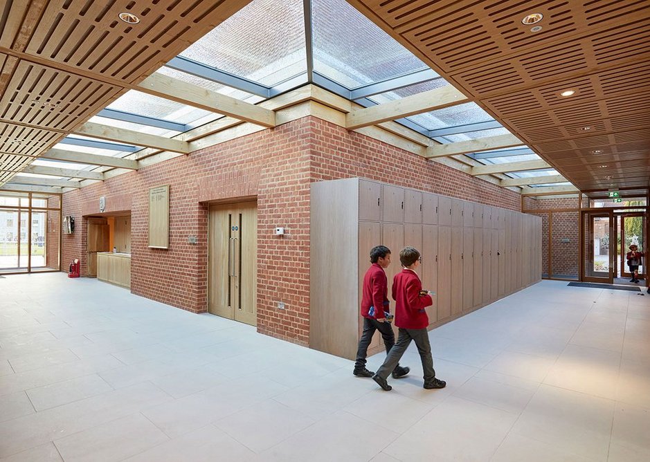 Well daylit foyer space with instrument lockers.