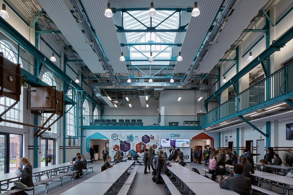 In the Power Hall refectory the scale and industrial nature of the original building is fully on display